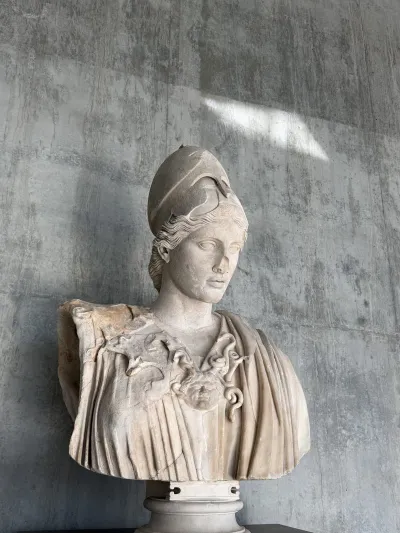 Marble bust of Athena in a museum
